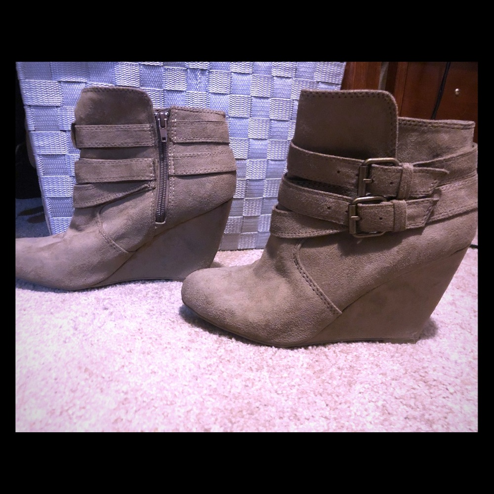 Taupe Wedge Booties